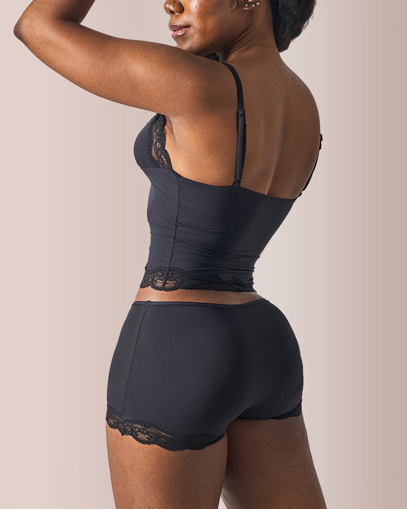 Duniii Lace Trim Crop Cami & Shorts Set