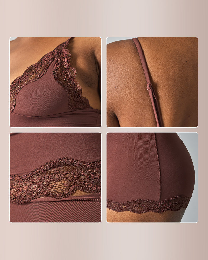 Duniii Lace Trim Crop Cami & Shorts Set