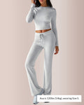 Solid Long Sleeve Crop Top & Drawstring Pants Set