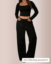 Square Neck Crop Top & Wide Leg Pants Set