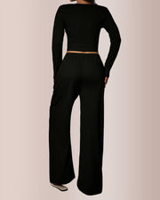 Square Neck Crop Top & Wide Leg Pants Set