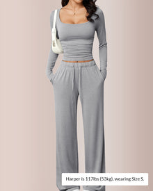 Duniii Square Neck Crop Top & Wide-Leg Pants Set