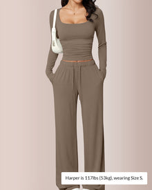 Duniii Square Neck Crop Top & Wide-Leg Pants Set