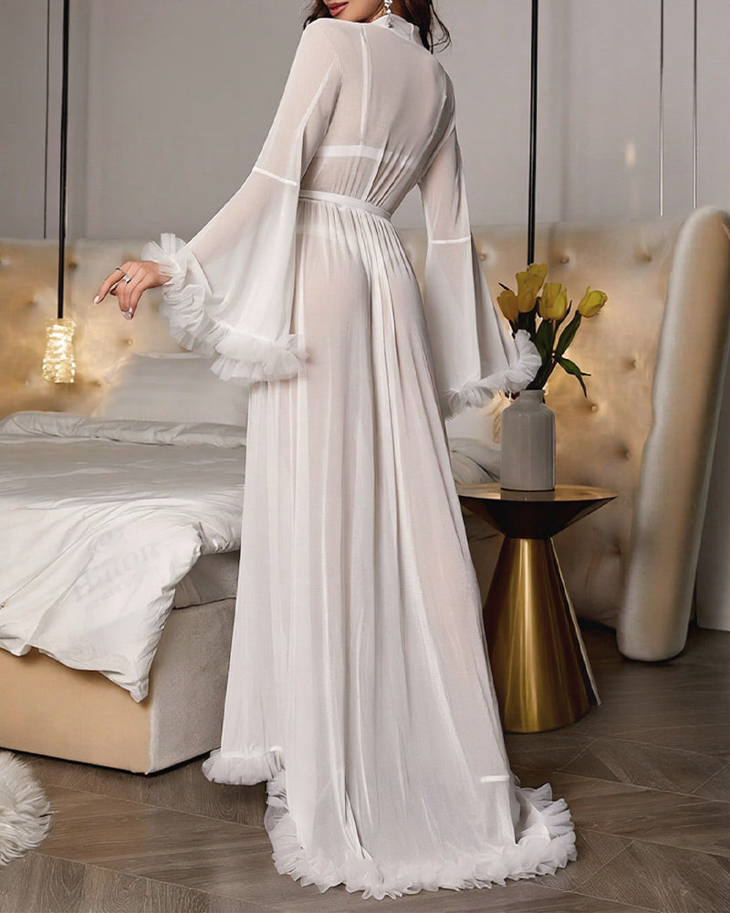 Sheer Ruffled Sleeve Nightgown Set