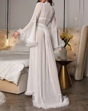 Sheer Ruffled Sleeve Nightgown Set