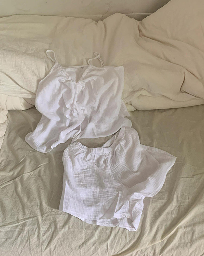 Lightweight Crinkle Cotton Cami & Shorts Loungewear Set