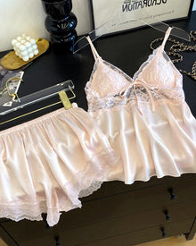 Duniii Lace Trim Satin Cami & Shorts Pajama Set