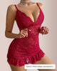 Midnight Allure Sheer Lace Ruffled Slip Dress