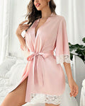 Elegant Satin Lace-Trimmed Short Loungewear Robe