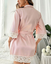 Elegant Satin Lace-Trimmed Short Loungewear Robe