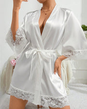 Elegant Satin Lace-Trimmed Short Loungewear Robe