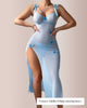 Mesh Butterfly High-Slit Slip Dress