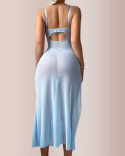 Mesh Butterfly High-Slit Slip Dress