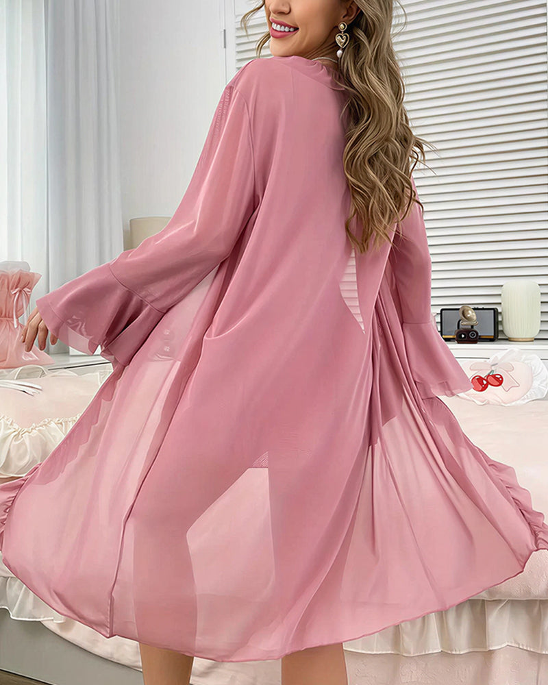 Deep-V Lace Nightgown & Matching Robe Set
