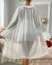 Deep-V Lace Nightgown & Matching Robe Set