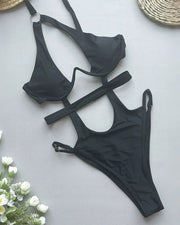 Trendy Black Asymmetrical Hollow Out Bodysuits