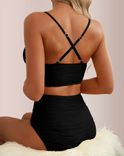 U-Wire Cutout High-Waist Textured Bikini Set