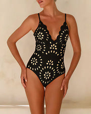 Laser Cut One-Piece Swimsuit & Cover Skirt Set