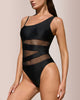 One Shoulder Mesh Insert High Cut One-Piece Swimsuit