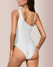 One Shoulder Mesh Insert High Cut One-Piece Swimsuit