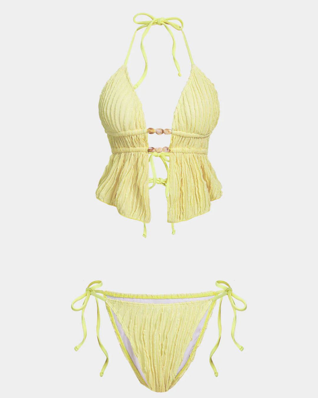 Girly Jacquard Halter 2 Piece Bikini Set