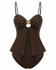 Tummy Control Two Piece Elegant Backless Ruffle Bikini