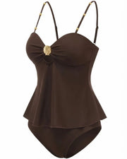 Tummy Control Two Piece Elegant Backless Ruffle Bikini
