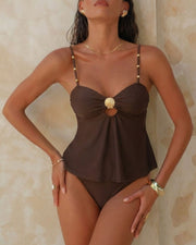 Tummy Control Two Piece Elegant Backless Ruffle Bikini