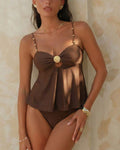Tummy Control Two Piece Elegant Backless Ruffle Bikini