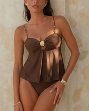 Tummy Control Two Piece Elegant Backless Ruffle Bikini