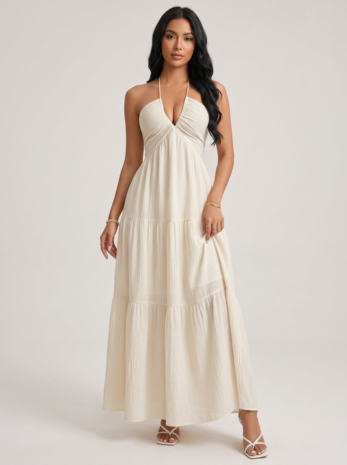 Halter Neck Tiered Maxi Dress