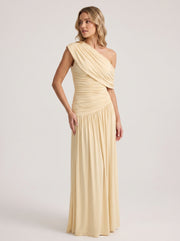 One Shoulder Solid Color Party Club Dress