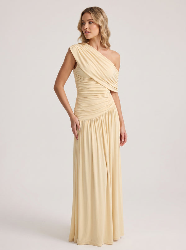 One Shoulder Solid Color Party Club Dress