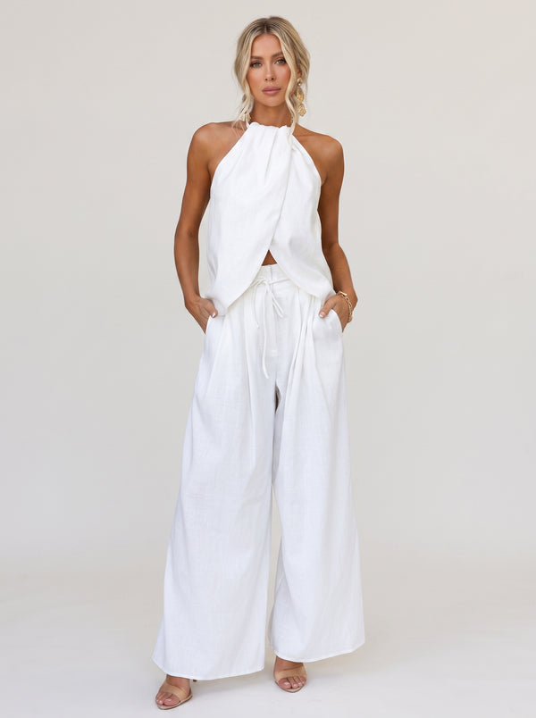 Linen Blend Sleeveless Top & Wide Leg Pants Set