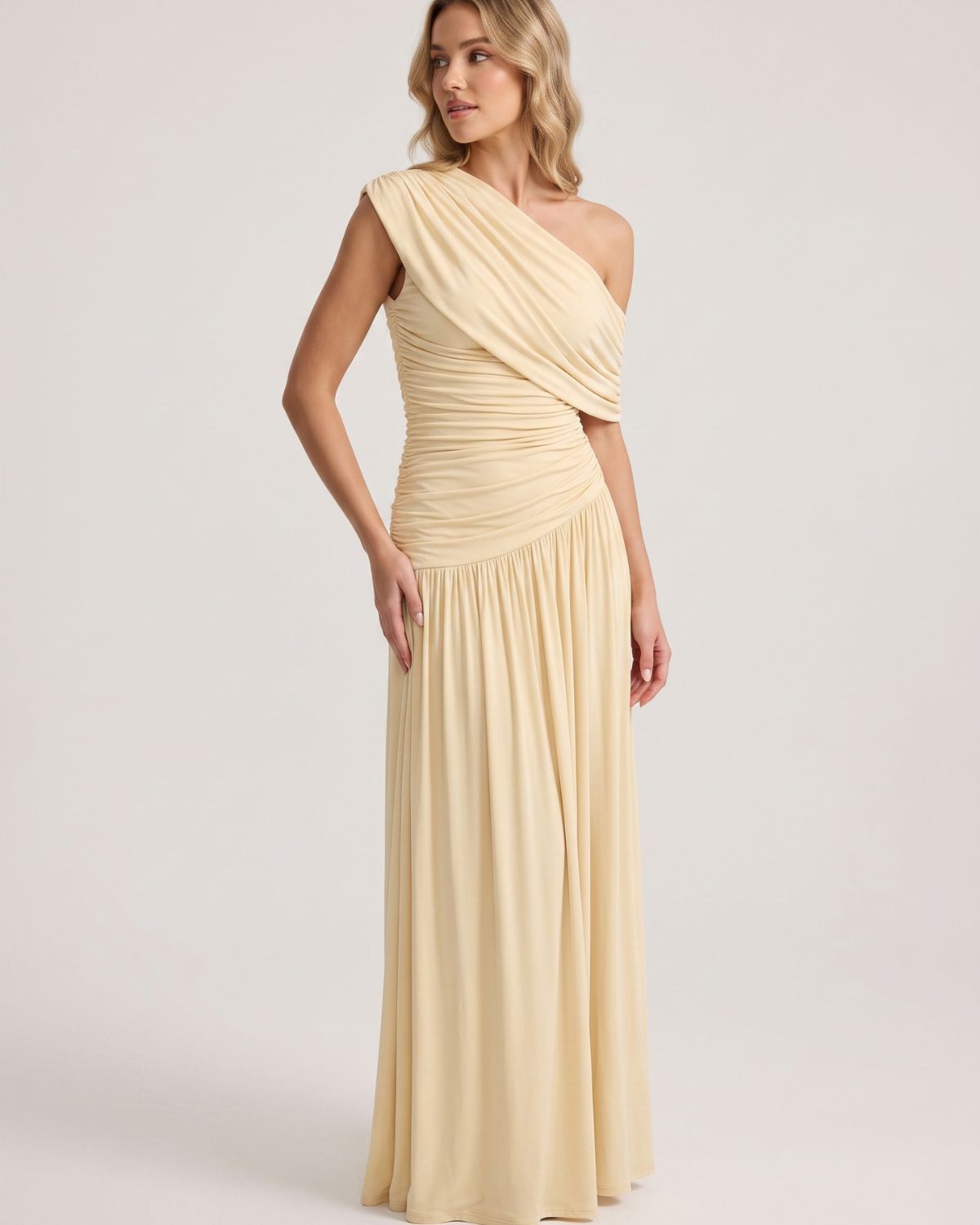One-Shoulder Ruched Maxi Dress