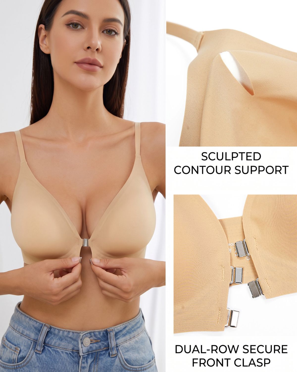 Seamless Front-Closure Wire-Free Racerback Bra