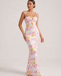 Floral Ruched Tie-Strap Maxi Dress – Bodycon Mermaid Fit