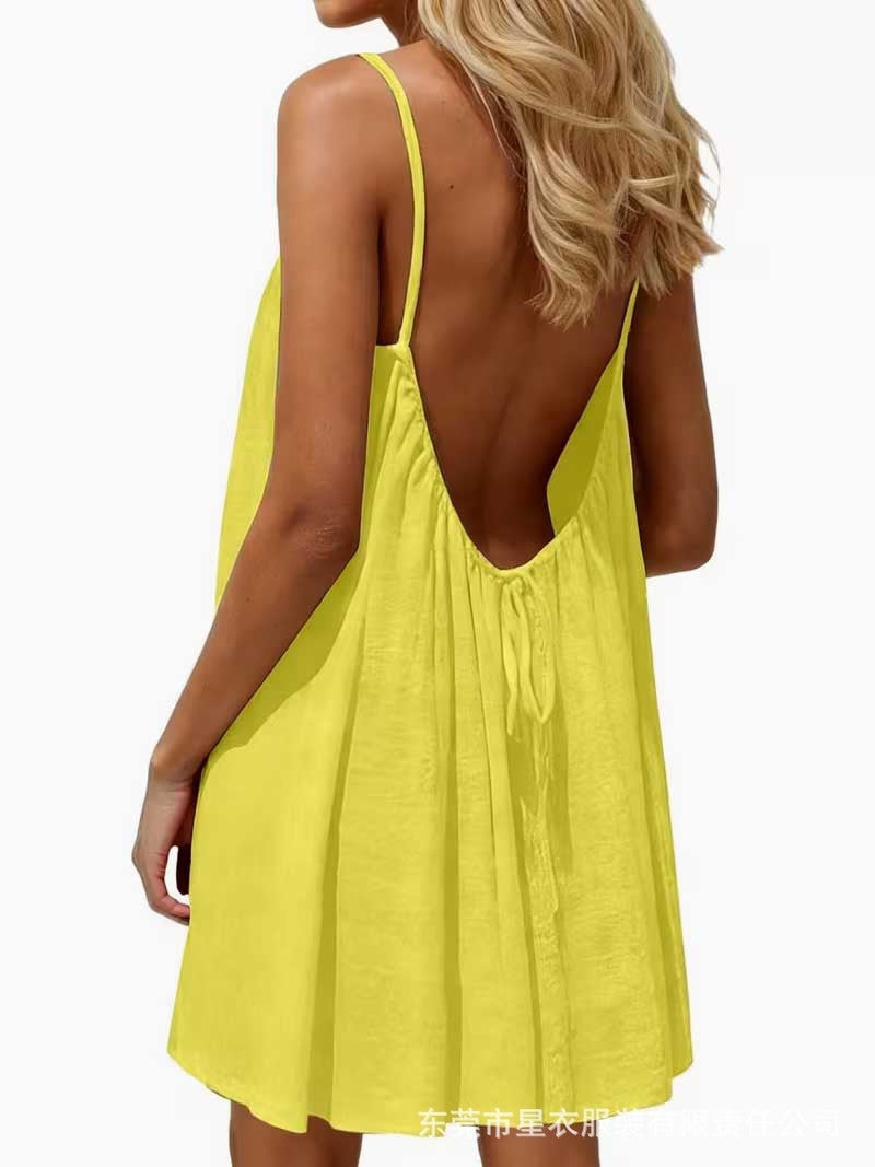 Backless Crinkle Cami Dress | Flowy Open-Back Mini Dress
