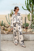 Satin Wide Leg Pants with Unique Print & Elastic Waist