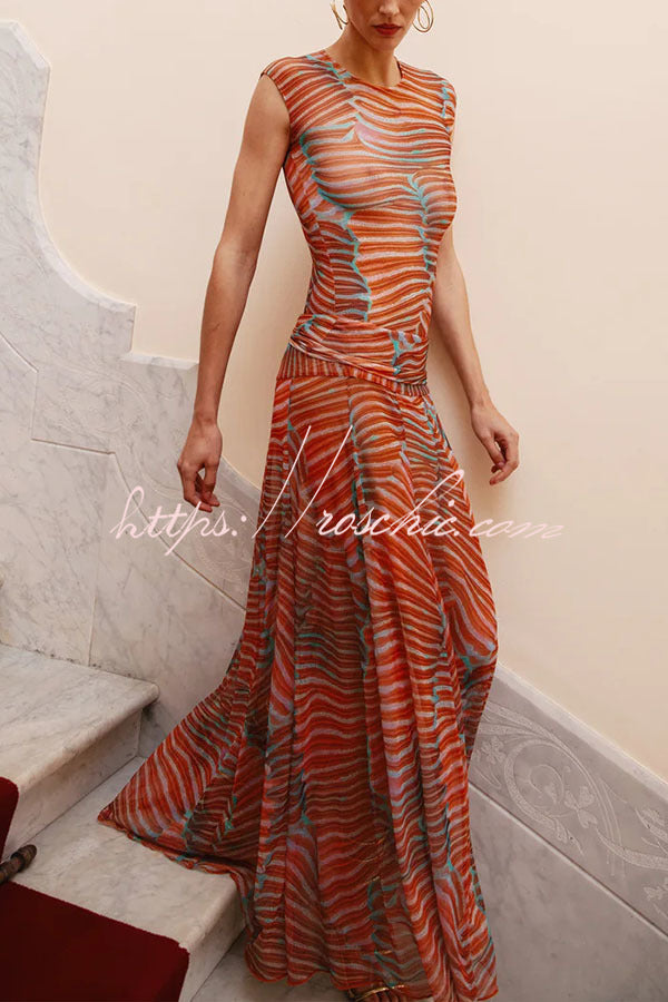 Mesh Print Bodysuit & High-Rise Maxi Skirt Set | Vacation