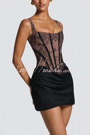Floral Lace Corset Mini Dress with Satin Hem