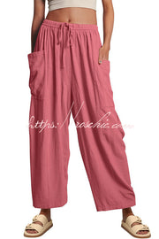 Linen Blend Drawstring Pants with Pockets – Loose Fit