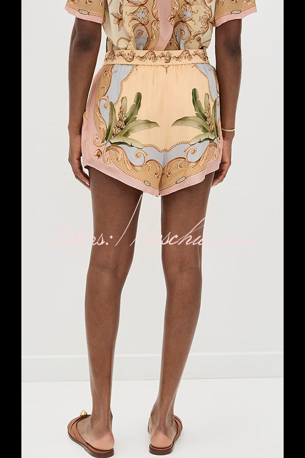 Printed Button-Up Short Sleeve Shirt & Shorts Set