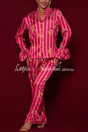 Candy Stripe Tiered Bell Cuff Pajama Set with Pockets