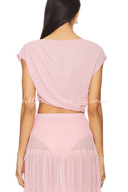 Chiffon Ruched Shoulder Crop Top | Short Sleeve Blouse