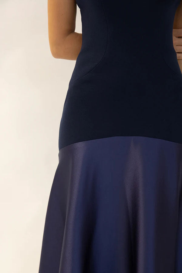 Satin Strapless Flare Maxi Dress – Patchwork Gown