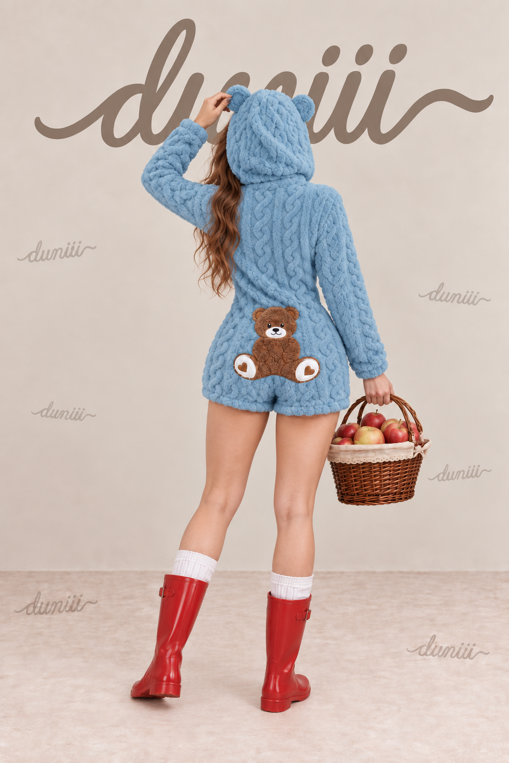 Duniii Original Teddy Bear Plush Hooded Romper
