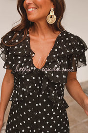 Chiffon Polka Dot Maxi Dress with Ruffled Sleeves