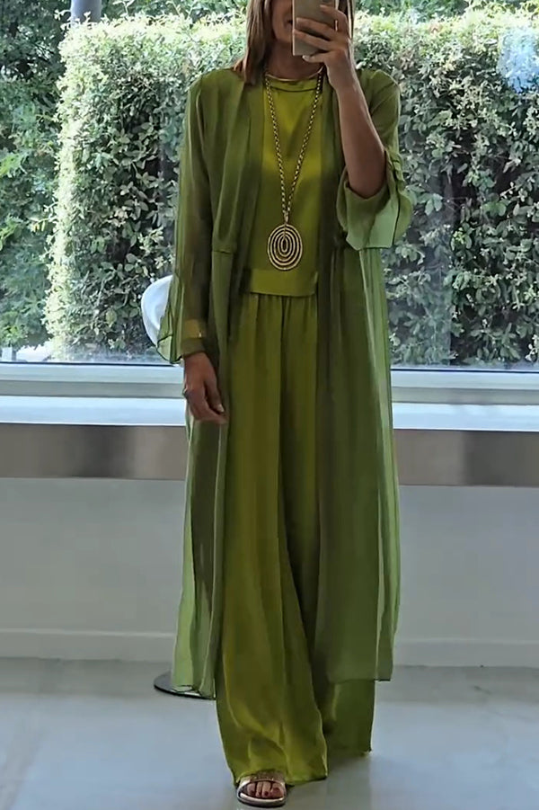 Women's 3-Piece Cardigan, Top & Wide Leg Pants Set