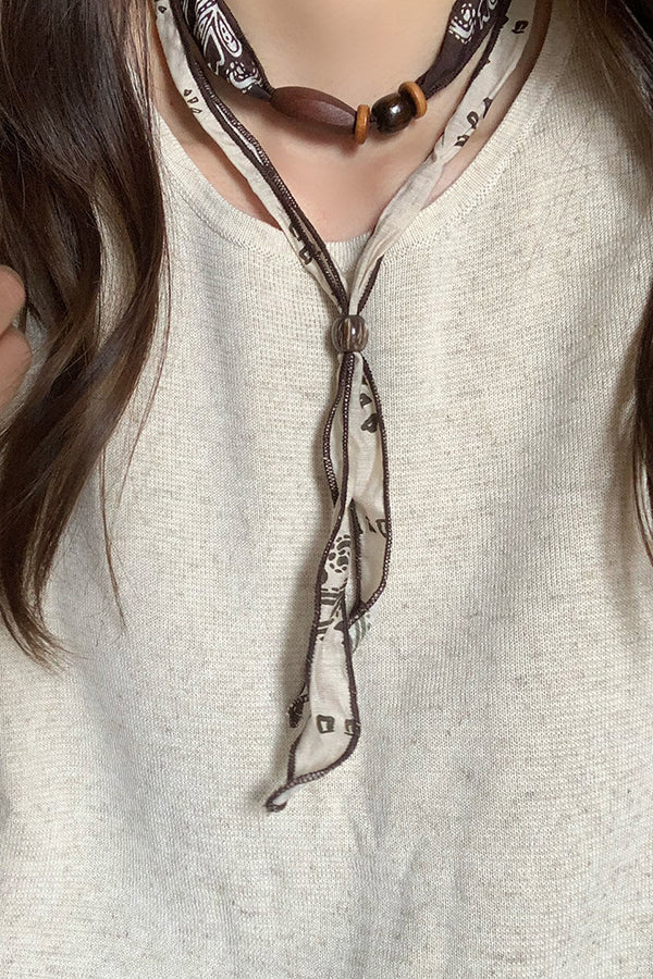 Vintage Silk Scarf Beaded Pull-Out Necklace